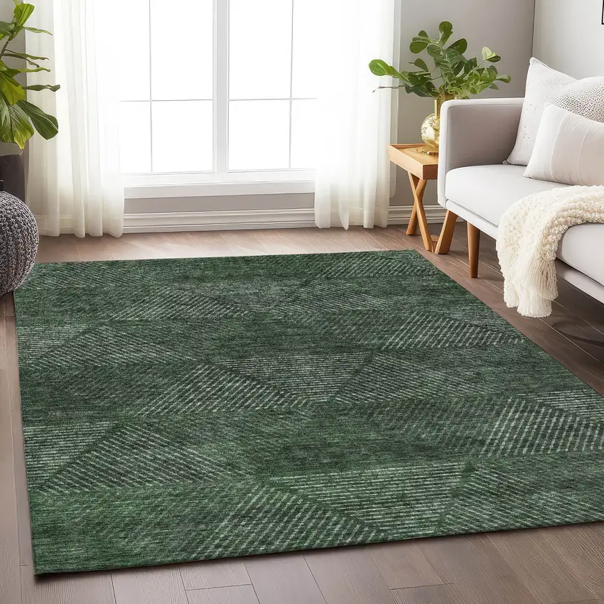 Fern Green And Emerald Geometric Washable Area Rug With UV Protection Photo 6