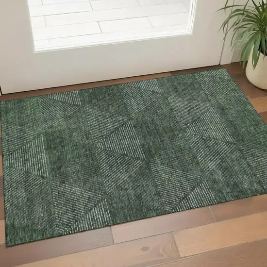 Fern Green And Emerald Geometric Washable Area Rug With UV Protection Photo 1