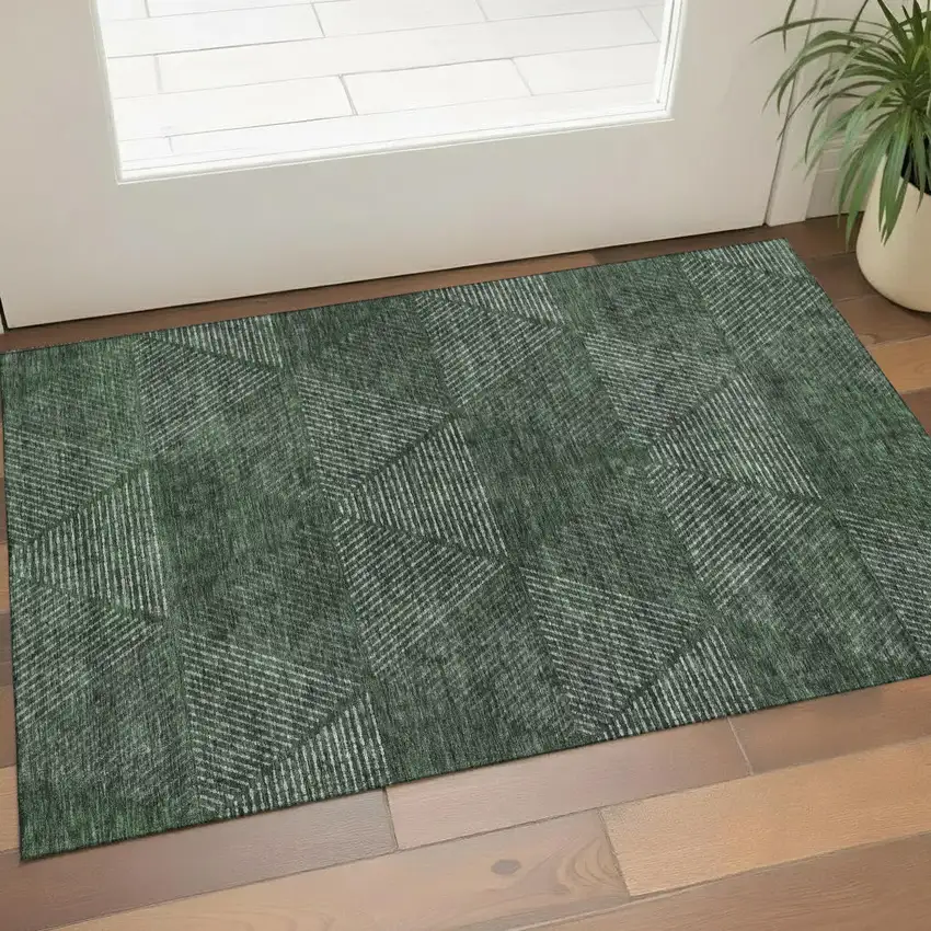Fern Green And Emerald Geometric Washable Area Rug With UV Protection Photo 1