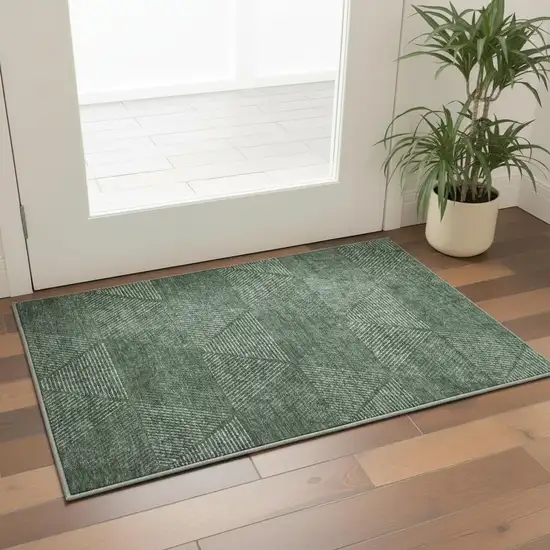 Fern Green And Emerald Geometric Washable Area Rug With UV Protection Photo 2
