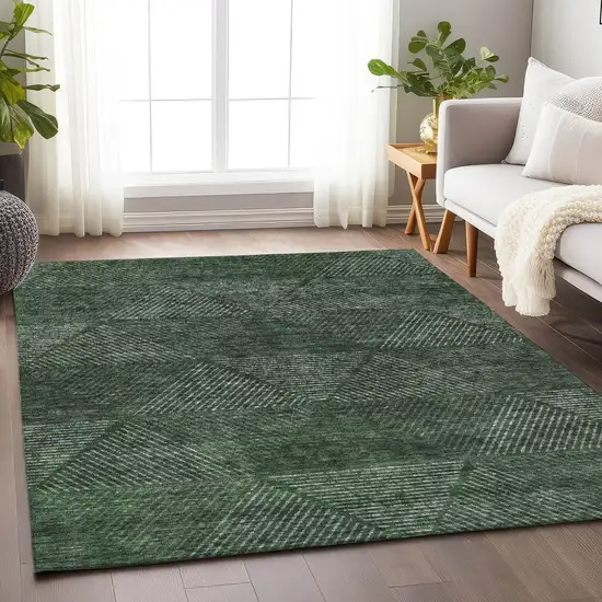 Fern Green And Emerald Geometric Washable Area Rug With UV Protection Photo 6