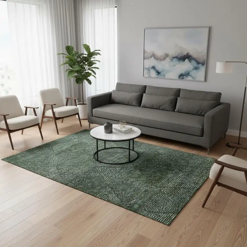 Fern Green And Emerald Geometric Washable Area Rug With UV Protection Photo 2