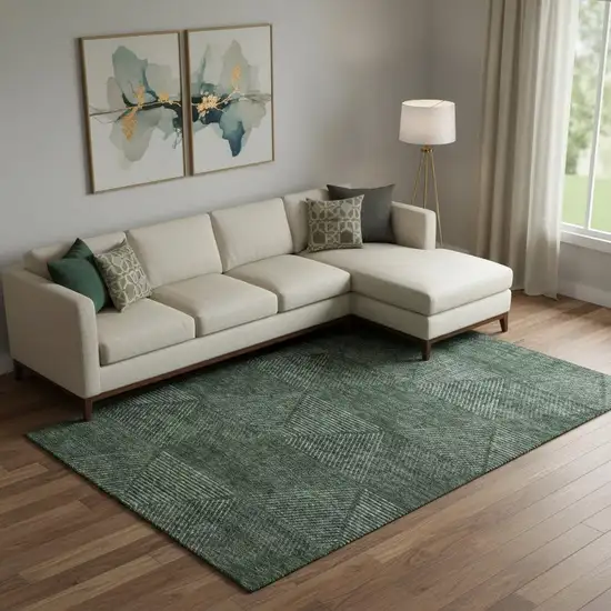 Fern Green And Emerald Geometric Washable Area Rug With UV Protection Photo 1