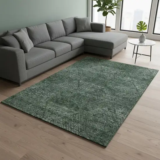 Fern Green And Emerald Geometric Washable Area Rug With UV Protection Photo 2