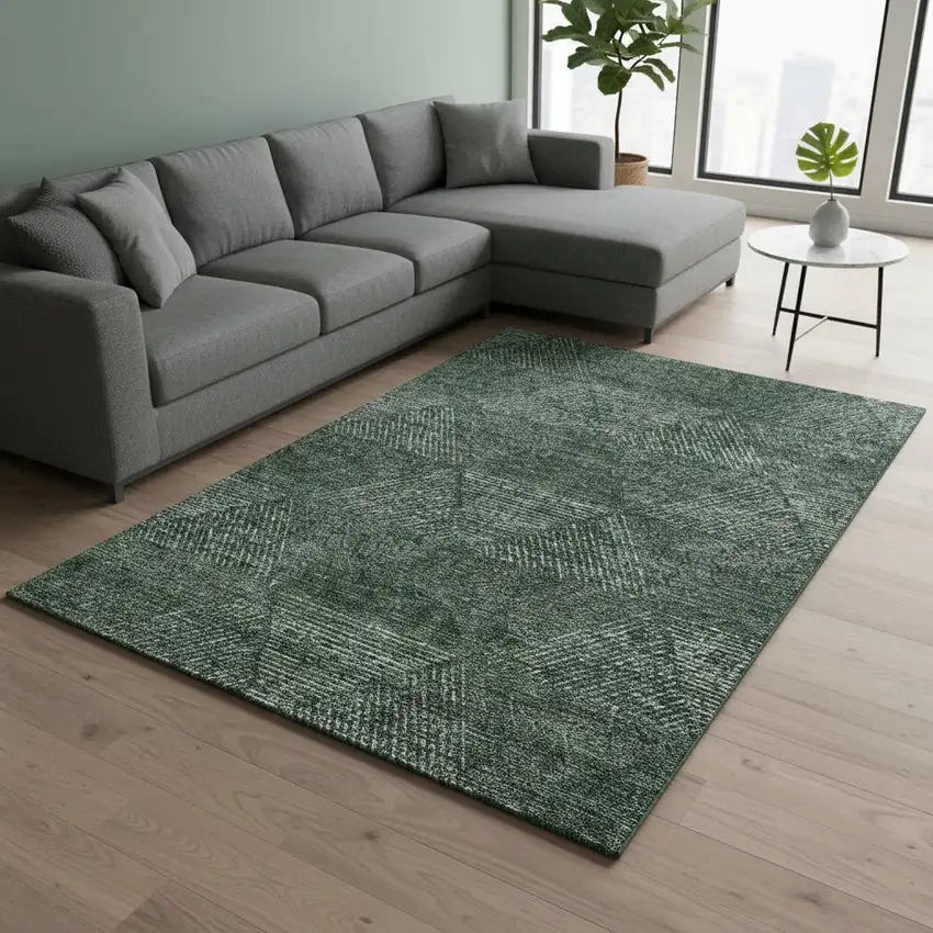 Fern Green And Emerald Geometric Washable Area Rug With UV Protection Photo 2