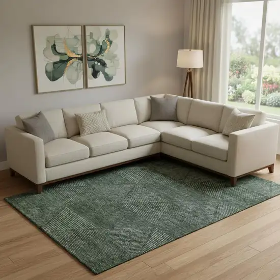 Fern Green And Emerald Geometric Washable Area Rug With UV Protection Photo 1