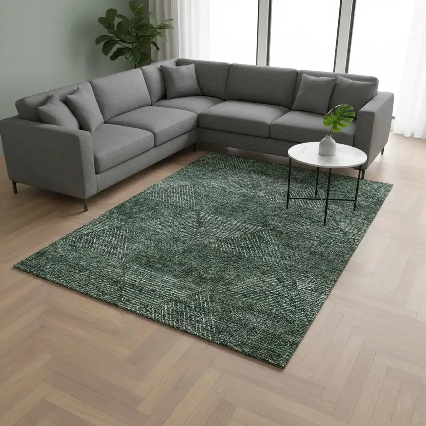 Fern Green And Emerald Geometric Washable Area Rug With UV Protection Photo 2