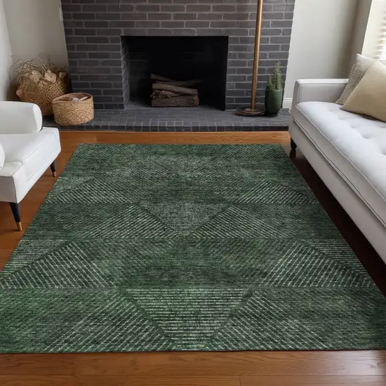 Fern Green And Emerald Geometric Washable Area Rug With UV Protection Photo 5