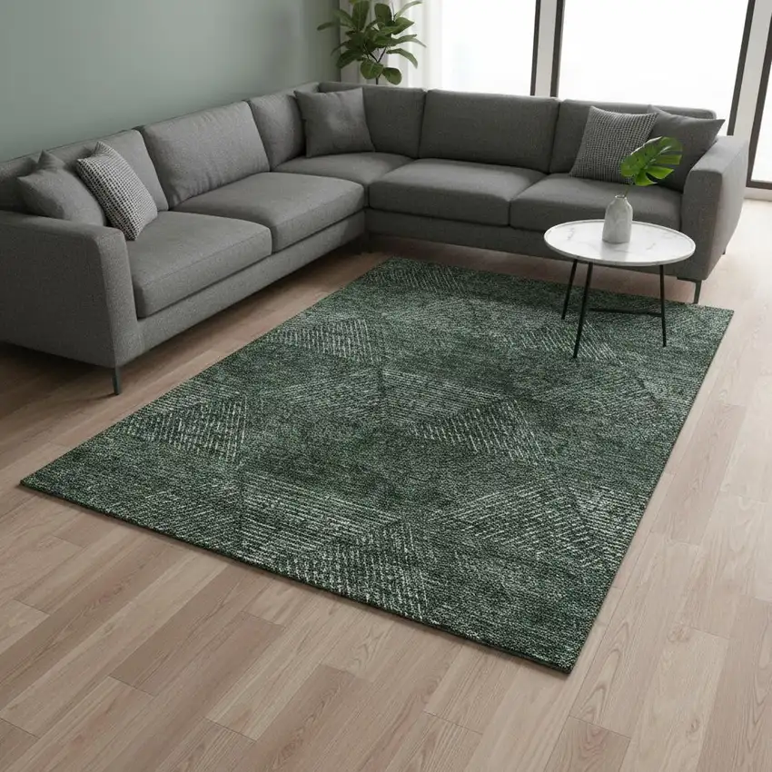Fern Green And Emerald Geometric Washable Area Rug With UV Protection Photo 2