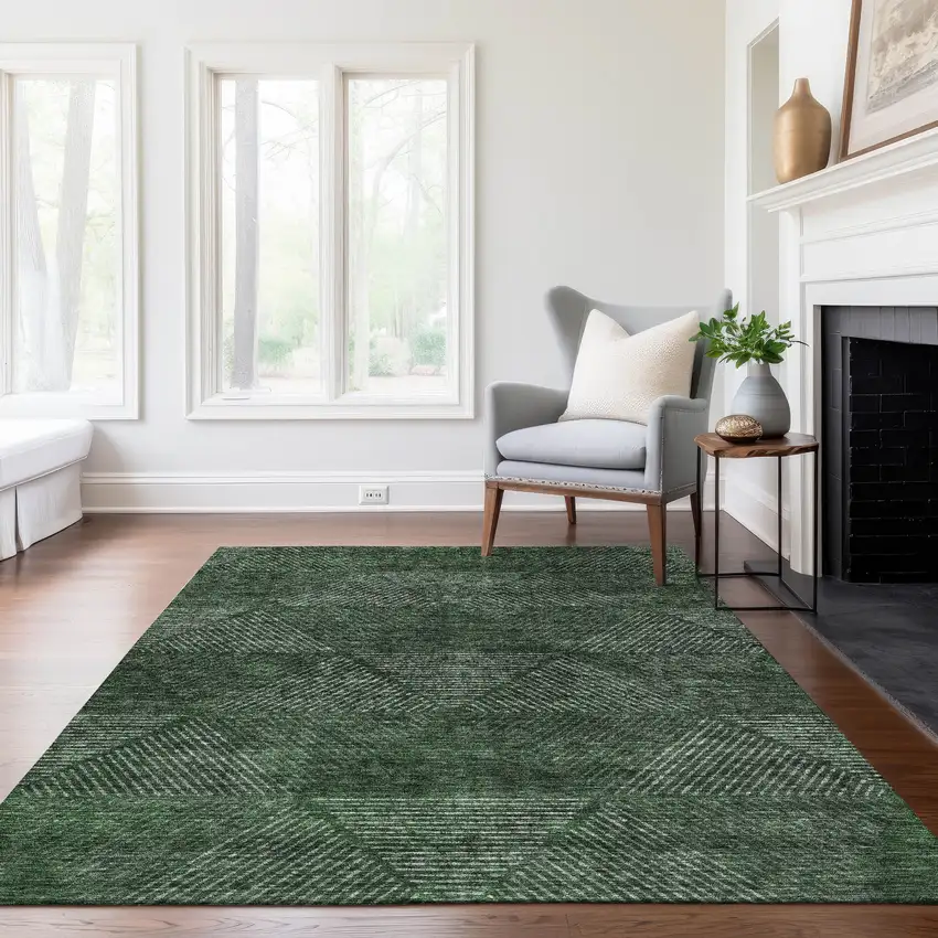 Fern Green And Emerald Geometric Washable Indoor Outdoor Area Rug Photo 8