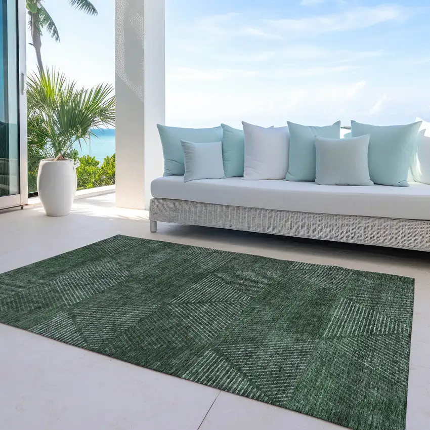 Fern Green And Emerald Geometric Washable Indoor Outdoor Area Rug Photo 7