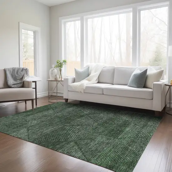 Fern Green And Emerald Geometric Washable Indoor Outdoor Area Rug Photo 9