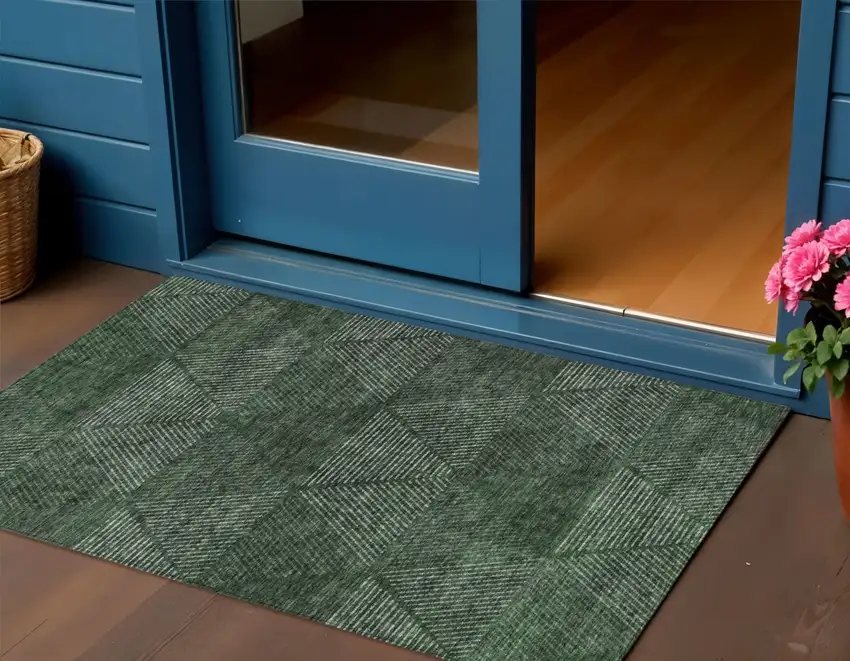 Fern Green And Emerald Geometric Washable Indoor Outdoor Area Rug Photo 1