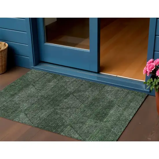 Fern Green And Emerald Geometric Washable Indoor Outdoor Area Rug Photo 1