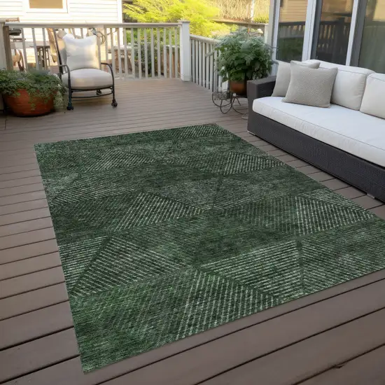 Fern Green And Emerald Geometric Washable Indoor Outdoor Area Rug Photo 9