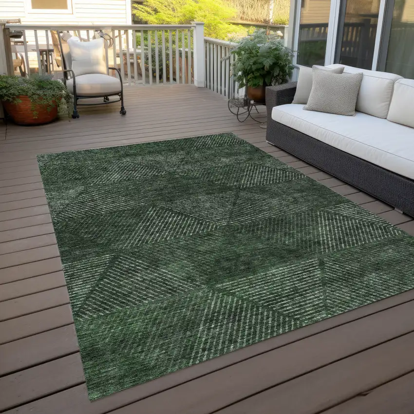 Fern Green And Emerald Geometric Washable Indoor Outdoor Area Rug Photo 9