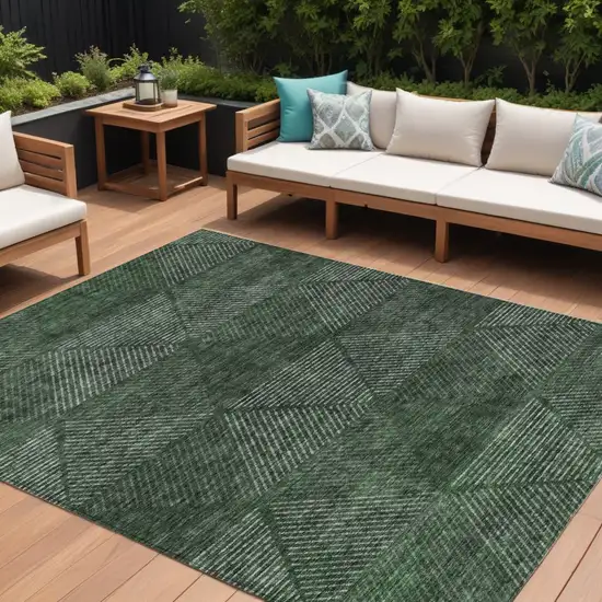 Fern Green And Emerald Geometric Washable Indoor Outdoor Area Rug Photo 1
