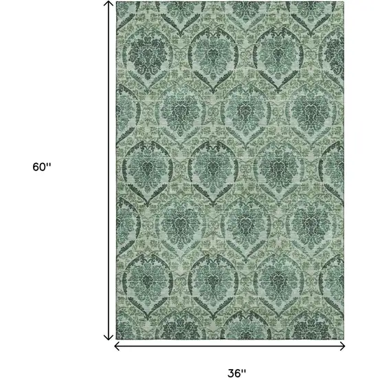 Fern Green And Emerald Medallion Washable Area Rug With UV Protection Photo 3