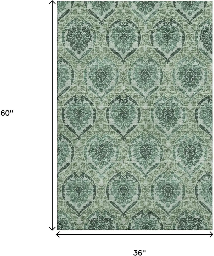 Fern Green And Emerald Medallion Washable Area Rug With UV Protection Photo 3