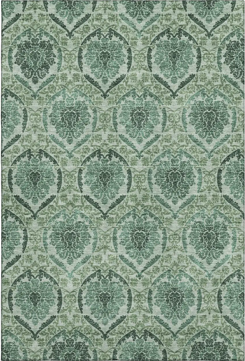 Fern Green And Emerald Medallion Washable Area Rug With UV Protection Photo 1