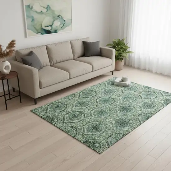 Fern Green And Emerald Medallion Washable Area Rug With UV Protection Photo 2