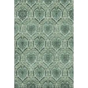Photo of Fern Green And Emerald Medallion Washable Area Rug With UV Protection