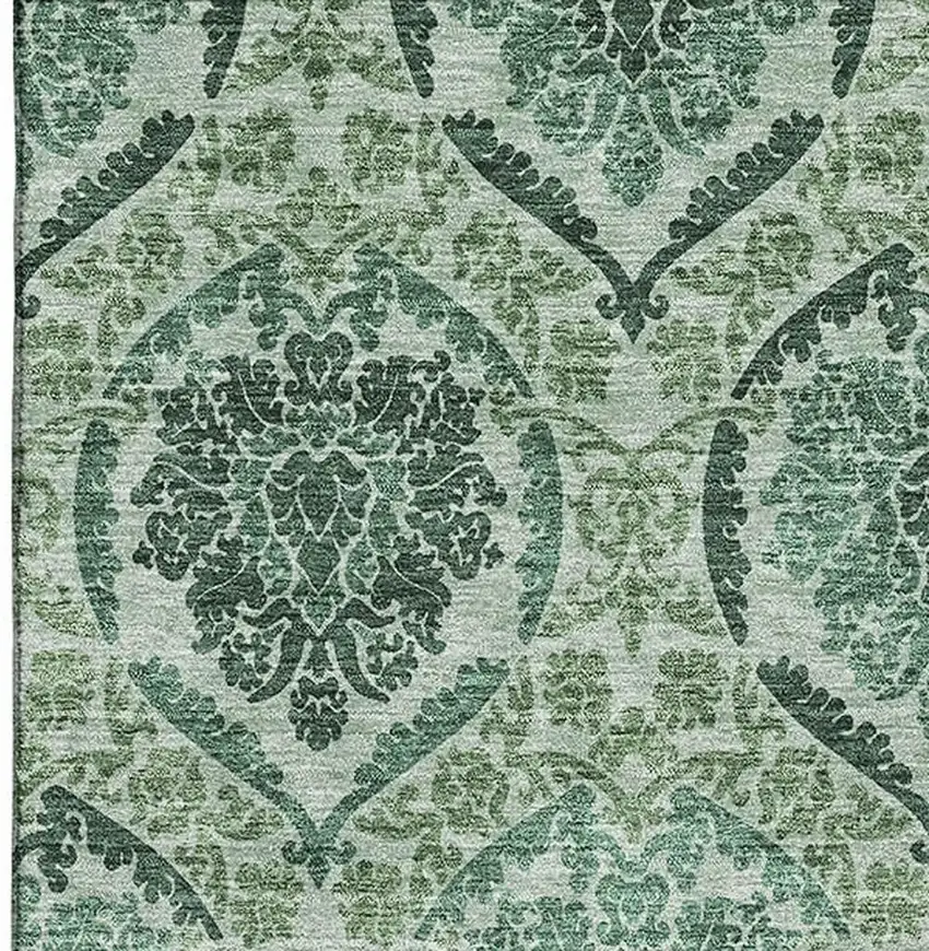 Fern Green And Emerald Medallion Washable Area Rug With UV Protection Photo 3