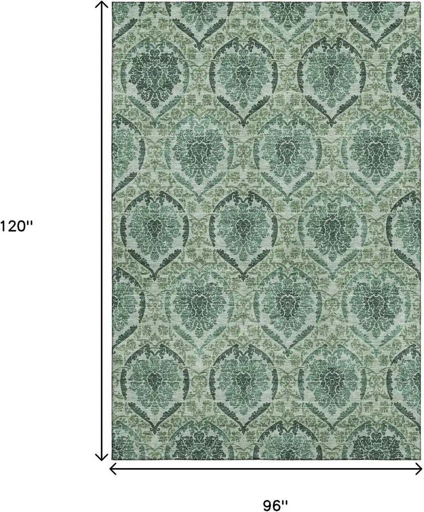 Fern Green And Emerald Medallion Washable Area Rug With UV Protection Photo 3