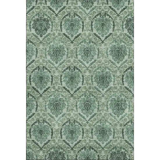 Fern Green And Emerald Medallion Washable Area Rug With UV Protection Photo 1