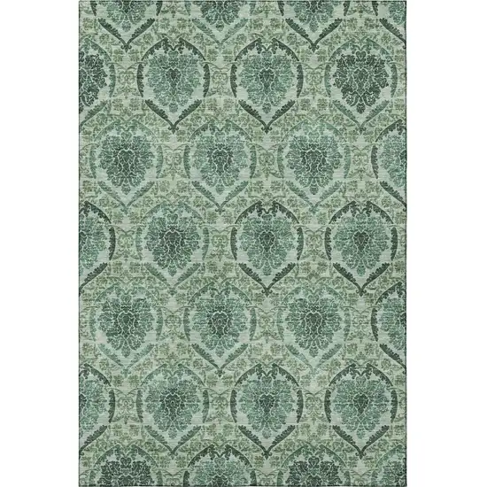 Fern Green And Emerald Medallion Washable Area Rug With UV Protection Photo 3