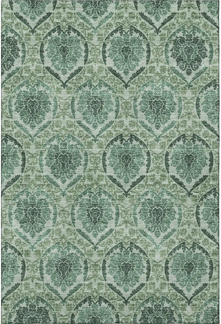 Fern Green And Emerald Medallion Washable Area Rug With UV Protection Photo 3