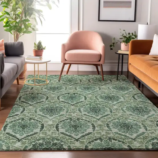 Fern Green And Emerald Medallion Washable Area Rug With UV Protection Photo 4
