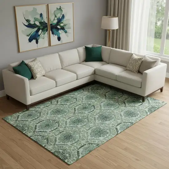 Fern Green And Emerald Medallion Washable Area Rug With UV Protection Photo 1