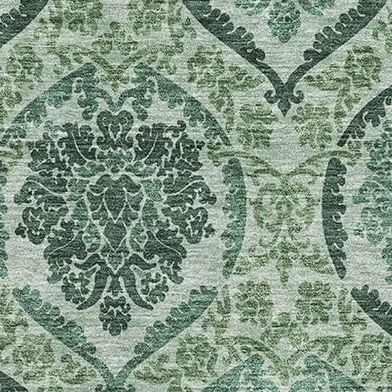 Fern Green And Emerald Medallion Washable Area Rug With UV Protection Photo 3