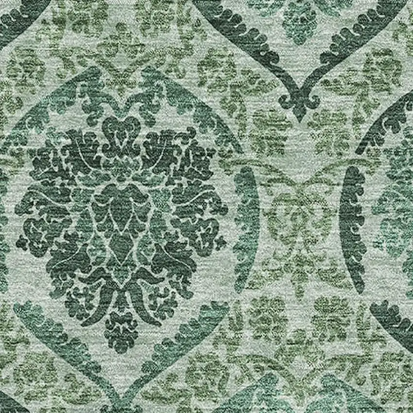 Fern Green And Emerald Medallion Washable Area Rug With UV Protection Photo 3