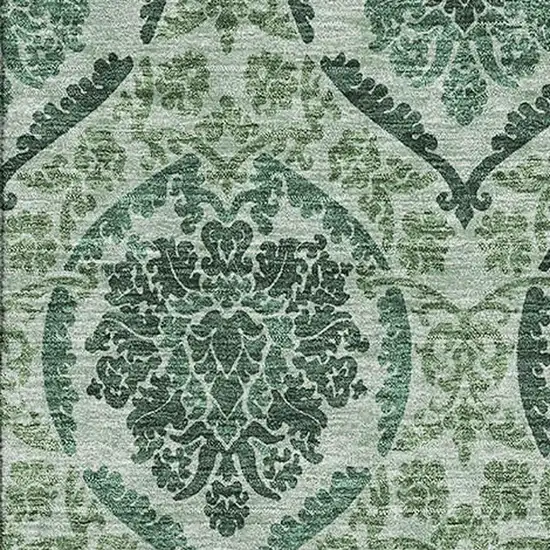 Fern Green And Emerald Medallion Washable Area Rug With UV Protection Photo 3