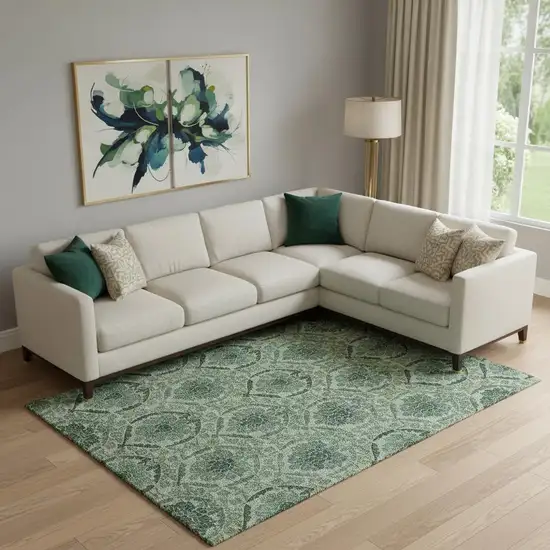 Fern Green And Emerald Medallion Washable Area Rug With UV Protection Photo 1