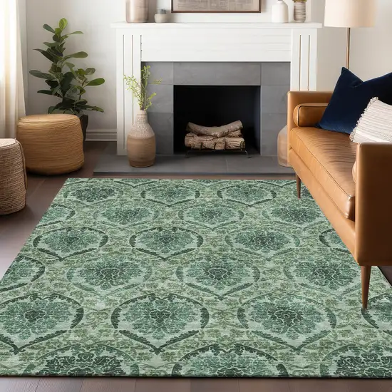 Fern Green And Emerald Medallion Washable Area Rug With UV Protection Photo 6