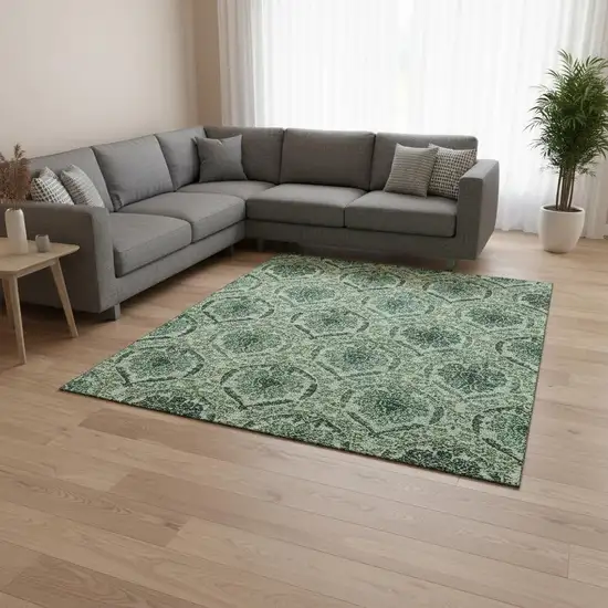 Fern Green And Emerald Medallion Washable Area Rug With UV Protection Photo 2