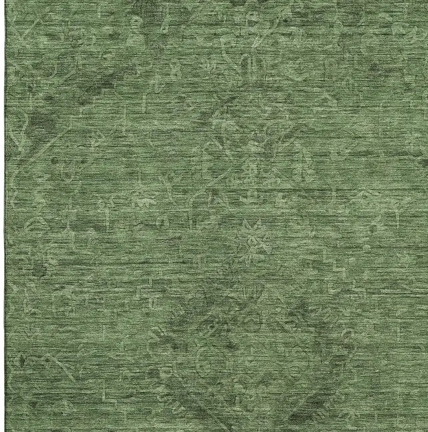 Fern Green And Emerald Medallion Washable Area Rug With UV Protection Photo 3