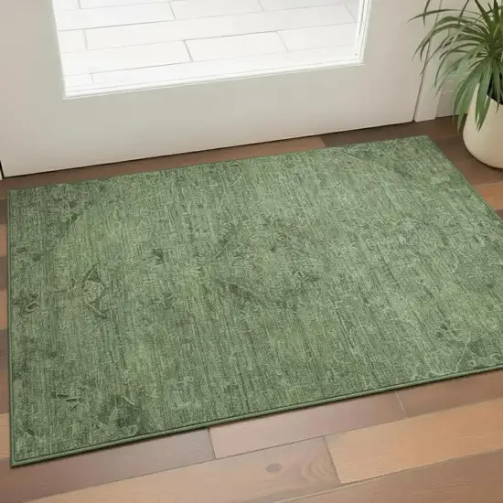 Fern Green And Emerald Medallion Washable Area Rug With UV Protection Photo 2
