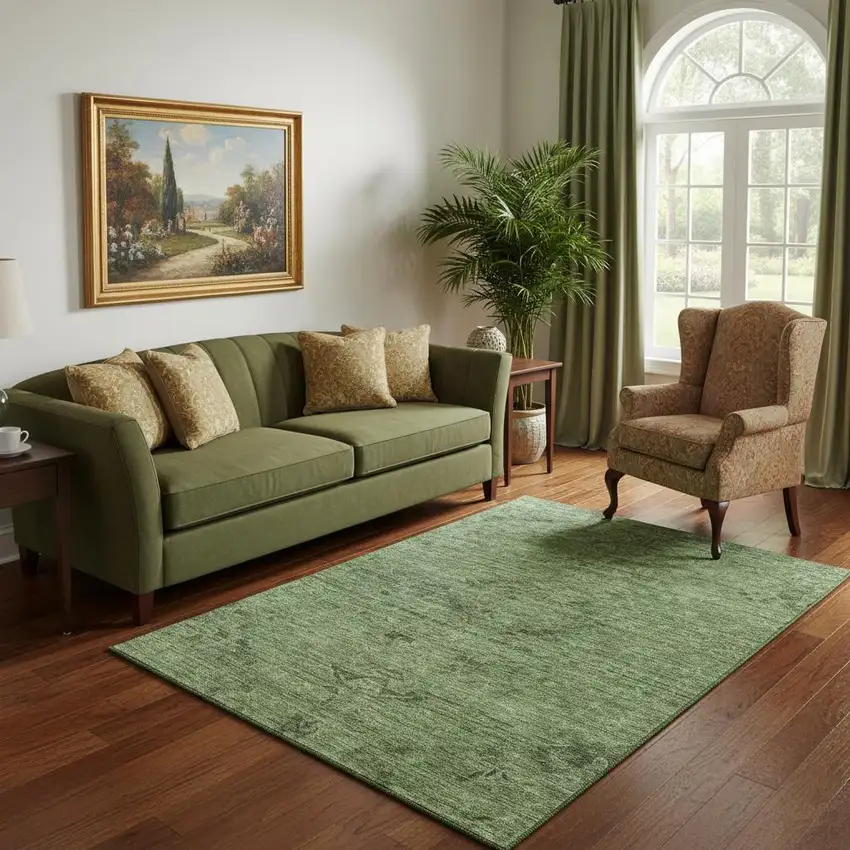 Fern Green And Emerald Medallion Washable Area Rug With UV Protection Photo 2
