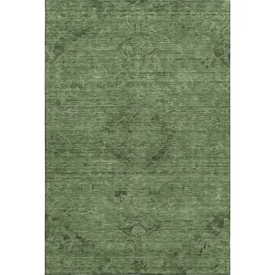 Fern Green And Emerald Medallion Washable Area Rug With UV Protection Photo 1