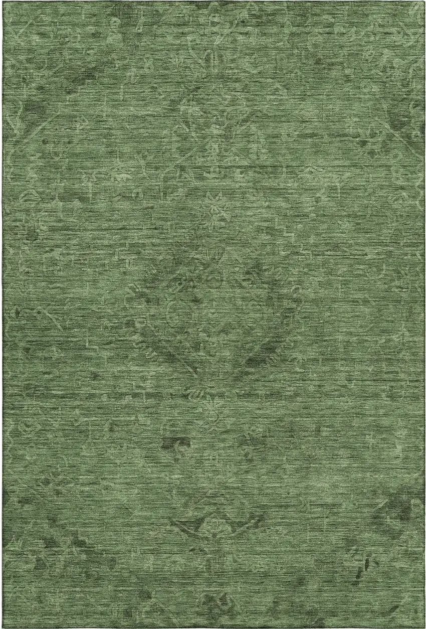 Fern Green And Emerald Medallion Washable Area Rug With UV Protection Photo 1