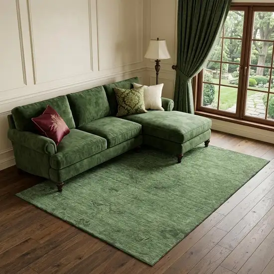 Fern Green And Emerald Medallion Washable Area Rug With UV Protection Photo 1