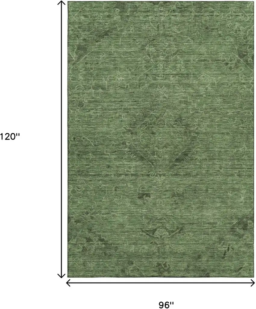 Fern Green And Emerald Medallion Washable Area Rug With UV Protection Photo 6