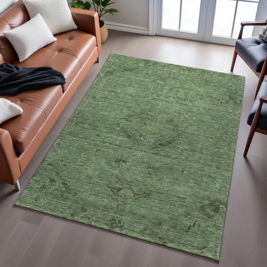 Fern Green And Emerald Medallion Washable Area Rug With UV Protection Photo 5