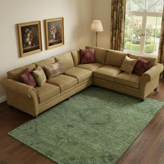 Fern Green And Emerald Medallion Washable Area Rug With UV Protection Photo 2