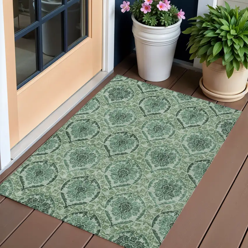 Fern Green And Emerald Medallion Washable Indoor Outdoor Area Rug Photo 1