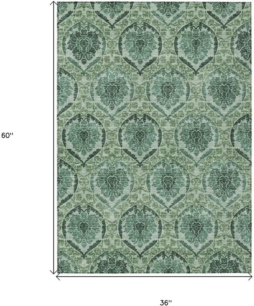 Fern Green And Emerald Medallion Washable Indoor Outdoor Area Rug Photo 3